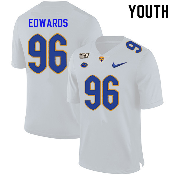 2019 Youth #96 Allen Edwards Pitt Panthers College Football Jerseys Sale-White